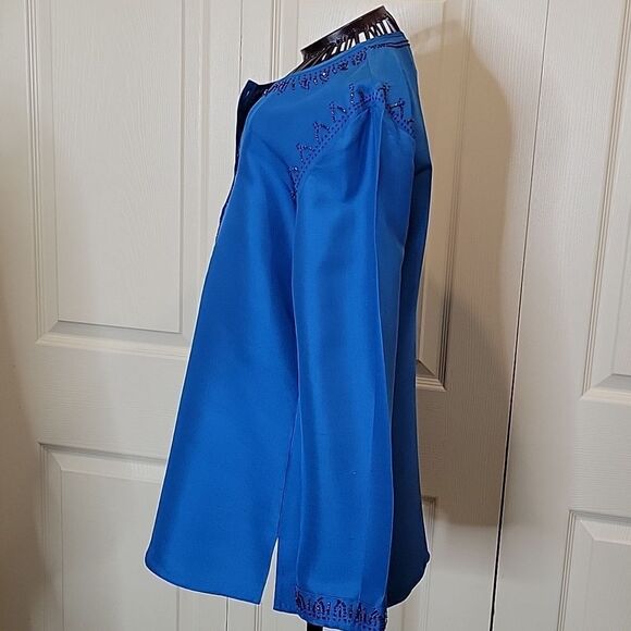 STUDIO G Raw Silk Blouse Peacock Blue Size 6 - Picture 6 of 9